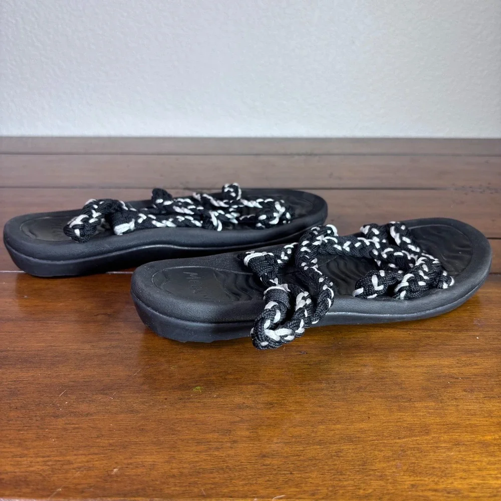 Megnya Walking Sandals Womens 8 Black White Braided‎ Rope Yoga Foam Comfort